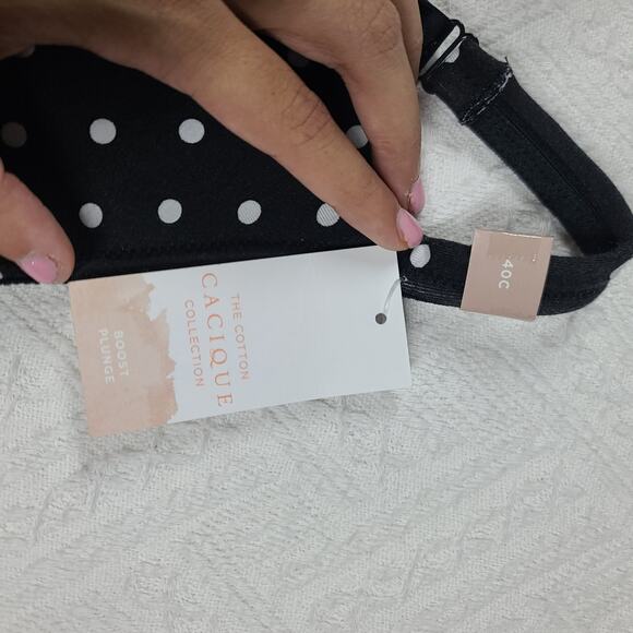 Cacique Boost Plunge Bra The cotton cacique collection black polka dot Size 40C - Picture 4 of 10